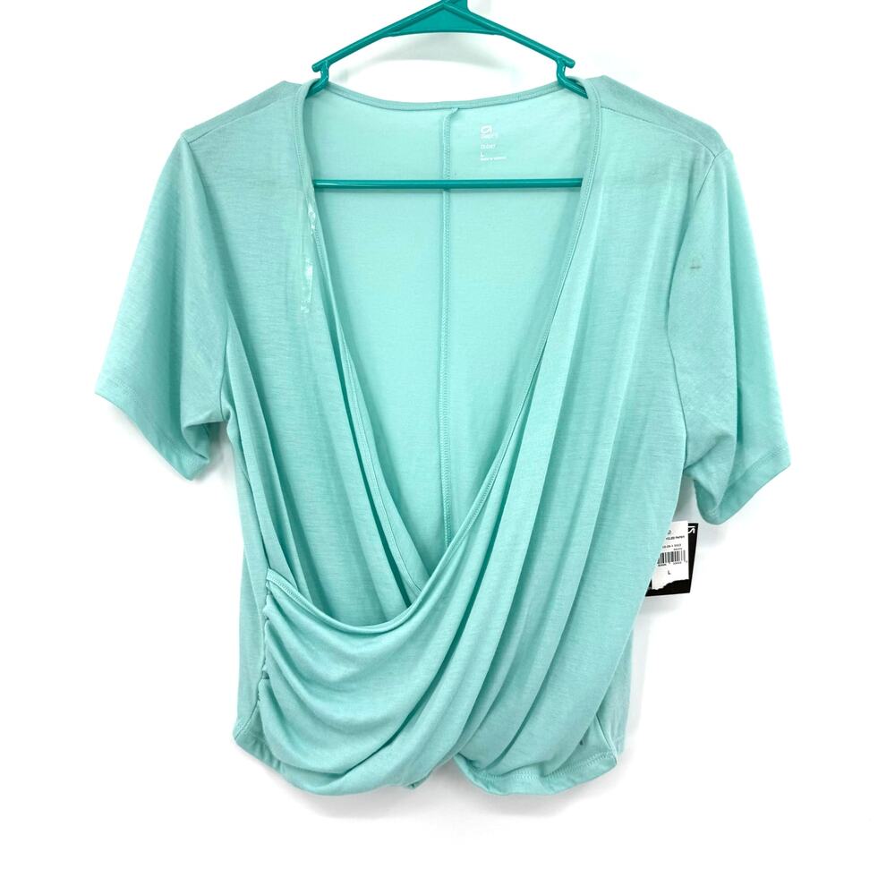 Gap Fit Dry Size Large Short‎ Sleeve Wrap Style Shirt Top Blouse Light Blue NWT
